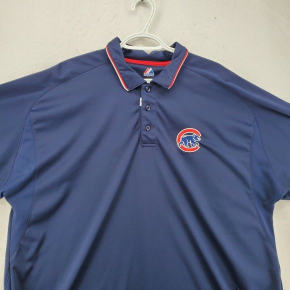 CHICAGO CUBS Shirt Men's Majestic Embroidered Polo Blue Baseball 2XL - Picture 7 of 12